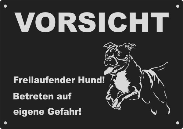Aluminium Warnschild American Pit Bull VORSICHT Freilaufender Hund! Betreten auf eigene Gefahr!